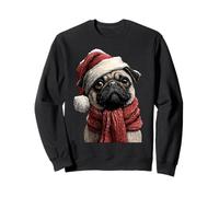 Cute Pug with Snow Santa Hat Snowy Winter Christmas Dog Sweatshirt