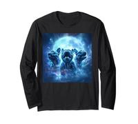 Cute Pugs Howling to The Moon Halloween 90s Gen Y Style Long Sleeve T-Shirt