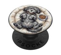 Cute Puli Dog Chills with Dog Bed and Food while Sleeping PopSockets Adhesive PopGrip