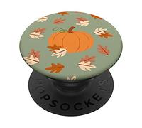 Cute Pumpkin Aesthetic Autumn Leaves Sage Green Fall Print PopSockets Swappable PopGrip