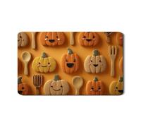Cute Pumpkin Dish Drying Mats For Kitchen Counter, Happy Orange Pumpkin Absorbent Rubber Drainer Mat, Autumn PU Leather Drying Pad For Kitchen Decor 12x20 Inch