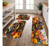 Cute Pumpkin Kitchen Mats for Floor, Fanciful Cat Soft Mats, Cushioned Comfort Washable Non Slip Decor Rugs for Kitchen Sinks Laundryroom Bathroom 3Pcs