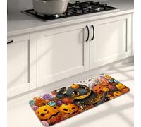 Cute Pumpkin Kitchen Mats for Floor, Fanciful Cat Soft Mats, Cushioned Comfort Washable Non Slip Decor Rugs for Kitchen Sinks Laundryroom Bathroom 16x47 Inch