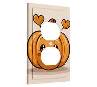 Cute Pumpkin Light Switch Cover Plates/Outlet Covers, Beige Autumn Harvest with Hearts for Kids Room, Decorative Fall Wall Plates, Standard Size Single Duplex Outlet