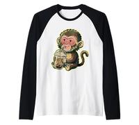 Cute Punch the Monkey Japan Drinking Iced Coffee Raglan Baseball Tee