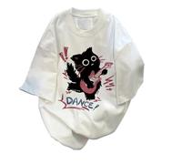 Cute Punk Cat Guitar Printed Short Sleeve T-Shirt Summer Oversized Graphic Tees Harajuku Vintage Aesthetic Baggy Top, White, Large