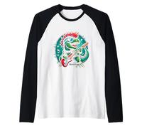 Cute Punk Dinosaur Rock n Roll Goth Dino Guitarist Rock Band Raglan Baseball Tee