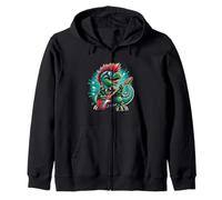 Cute Punk Dinosaur Rock n Roll Goth Dino Guitarist Rock Band Zip Hoodie