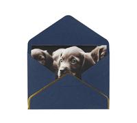 Cute puppies dog Printed Pearl Paper Greeting Card, Blue - Folded Blank Cards with Gold Trim for Weddings, Birthdays, Christmas
