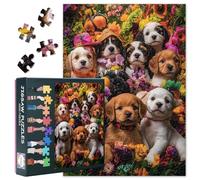 Cute Puppies Jigsaw Puzzles 1000 Pieces Impossible Challenge Puppy Jigsaw Puzzle for Adults Dogs and Colorful Flowers and Pumpkin Puzzles as Gift for Family Friends 27.5"X19.7"