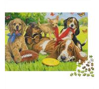 Cute Puppies Playing 1000 Piece Leisure Puzzle for Adults Playful Puppies Relaxing on A Grassy Lawn Premium Sturdy Challenging Stress Relief 52x38cm/1000pcs