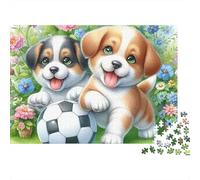 Cute Puppies Playing 1000 Piece Puzzle for Adults Playful Puppies with A Soccer Ball Challenging Premium Thick Sturdy Vibrant Stress Relief Family Decor 38x26cm/1000pcs