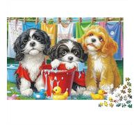Cute Puppies Washing Relaxing 1000 Pieces Jigsaw Puzzle Tub Time Stress Relief Brain Exercise For Seniors Teens Beginners 52x38cm/1000pcs