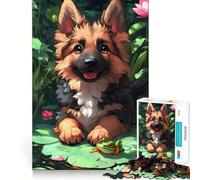 Cute Puppy And Frog on Lilypad for Adults 1000 Piece Jigsaw Puzzle DownTime Game Indoor Play Fun Challenge Wall Accent (38x52cm)