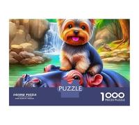 Cute Puppy and Hippopotamus 1000 Piece Jigsaw Puzzle Paper for Adults Waterfall Forest Scene Puzzle Game for Family Stress Relief Gift 38x26cm/1000pcs