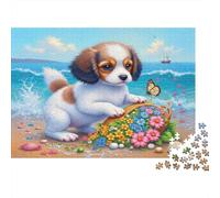 Cute Puppy Beach Scene 1000 Pc Jigsaw Puzzle Set Adult Jigsaws Educational Game Challenge Premium Paper 52x38cm/1000pcs