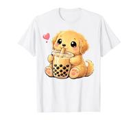Cute Puppy Boba Tea Shirt Kawaii Dog Lover Value Graphic T-Shirt, Men, White, L