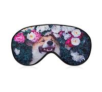 Cute Puppy Corgi Dog Sleep Mask Spring Flowers Pink Peonies Blindfold for Sleeping Elastic Blackout Eye Mask Cover for Full Night's Sleep Travel and Nap