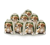 Cute Puppy Dog Bunches Pocket Cotton And Hemp with Drawstring 8 Pieces Reusable Gift Bags Jewelry Pouch for Wedding DIY Craft Party (4.9 X 6.7 Inch)