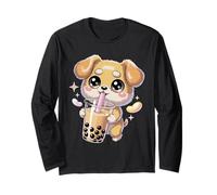 Cute Puppy Dog Drinking Bubble Tea Kawaii Anime Long Sleeve T-Shirt