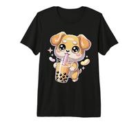 Cute Puppy Dog Drinking Bubble Tea Kawaii Anime Premium T-Shirt