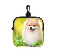 Cute Puppy Dog in Spring Park, Square Zipper Storage Bag, Neoprene Coin Purse, Small Wallets, Change Pouch, Change Purse