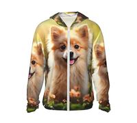 Cute Puppy Dog In Spring Park Sun Protection Hoodie Jacket Full Zip Upf 50+ Long Sleeve Sun Shirt With Pocket Outdoor, Black, Medium