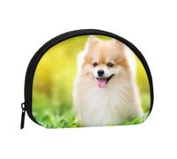 Cute Puppy Dog in Spring Park, Women's Storage Bag Shell Makeup Bag Small Coin Purse Shell Change Pouch