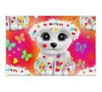 Cute Puppy Dog Print Pink 1000 Piece Puzzles Jigsaw Adults White Elephant Hard Puzzle Animal Flower Art, 29.5x19.7 Inch