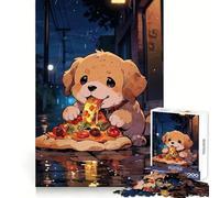 Cute Puppy Eating Pizza in Rain 1000 Piece Jigsaw Puzzles for Adults Jigsaw Creative Play High Def Print Real Challenge Birthday Art Gift (38x52cm)