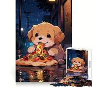 Cute Puppy Eating Pizza in Rain Jigsaw Puzzles for Adults 1000 Piece Mindful Game Clean Cut Happy Challenge Birthday Present (38x26cm)