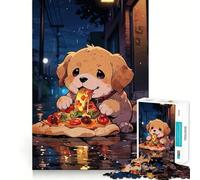 Cute Puppy Eating Pizza in Rain Jigsaw Puzzles for Adults 1000 Piece Mindful Game Clean Cut Happy Challenge Birthday Present (38x26cm)