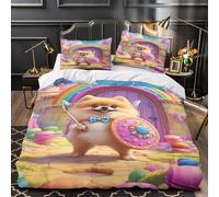 Cute puppy knight 3D Pattern Duvet Insert Cover 3pc Premium Microfibre Concealed Fantasy cartoon Duvet Cover 2 Pillowcases Lightweight Stain-Resistant Teens Young Adults Super king（260x220cm）