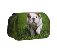 Cute Puppy On The Grass Double Layer Flip-Top Pencil Case,Large Capacity 50 Pens Organizer, Durable Polyester Stationery Holder for School, Art Travel (All-Over Print)