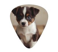Cute puppy printed guitar picks, 12-piece set with thin, medium, and thick styles, comes with a storage case