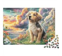 Cute Puppy Puzzle 1000Pc Flower Border Street Jigsaw Puzzles Challenging Game Have Fun Learning 100% Recycled Cardboard Home Decoration 38x26cm/1000pcs