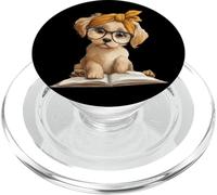 Cute Puppy Reading Dog Book Lover Animal Graphic Small Open PopSockets PopGrip for MagSafe
