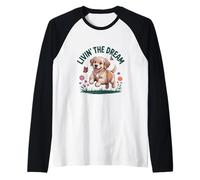 Cute Puppy Retriever Meadow Art Raglan Baseball Tee