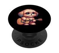 Cute Puppy With Guitar Dog Music Acoustic Vibes PopSockets Adhesive PopGrip