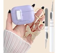 Cute Purple Airpods Pro 2/1 Gen Case with Lock&Bling Butterfly Keychain for Girly&Women, Unique Kawaii Cover for Apple Airpods Pro 2nd/1st Generation with Cleaning Kit&Phone Stand [US Patent]