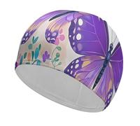 Cute Purple Butterfly Bathing Cap High Elasticity Swimming Caps Fit Both Long Hair Short Hair Comfortable Large Shower Cap for Drag Reduction and Hair Protection