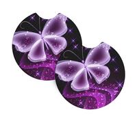 Cute Purple Butterfly Car Coasters - 2 Pack Car Coasters Home Decor Table Protectors 2.7 Inch Diameter