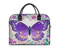 Cute Purple Butterfly Laptop Tote Bag Casual Travel Handbag Multi Pocket Shoulder Bags for Work Travel