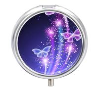 Cute Purple Butterfly Pill Box 3 Compartment Waterproof Pill Case with Mirror Portable for Purse Pocket Daily Medicine Vitamin Organizer Travel Med Container Holder for Fish Oil Supplements