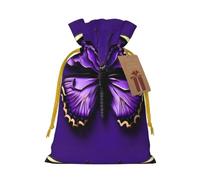 Cute Purple Butterfly Print Drawstring Present Bag,Reusable Fabric Sack With Kraft Paper Hang Tag