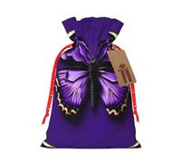 Cute Purple Butterfly Print Drawstring Present Bag,Reusable Fabric Sack With Kraft Paper Hang Tag