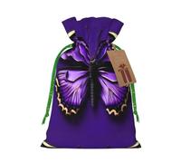 Cute Purple Butterfly Print Drawstring Present Bag,Reusable Fabric Sack With Kraft Paper Hang Tag