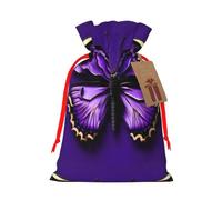 Cute Purple Butterfly Print Drawstring Present Bag,Reusable Fabric Sack With Kraft Paper Hang Tag