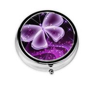 Cute Purple Butterfly Print Stylish Round Pill Box - Mini Travel Companion for Your Medication