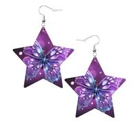 Cute Purple Butterfly Prints Leather star earrings Pendant Stylish and beautiful Lightweight Dangle for Women Girls